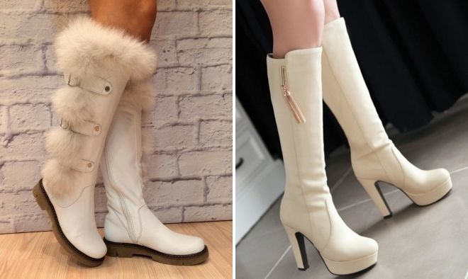 белые высокие сапоги
