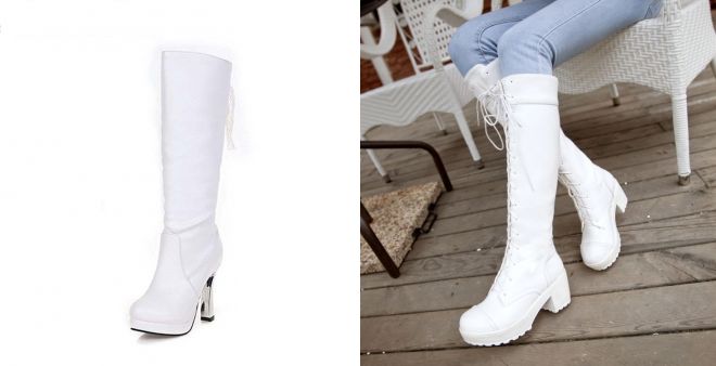 белые зимние сапоги на каблуке