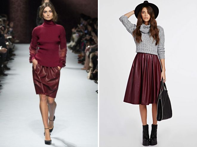 бордовая кожаная юбка