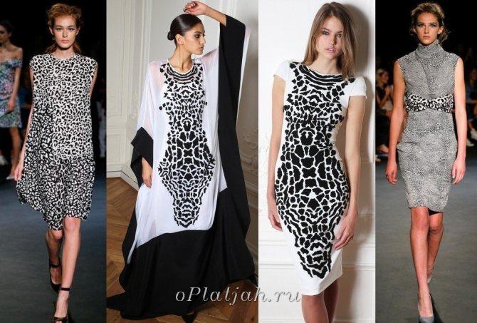 черно-белые платья с животными принтами