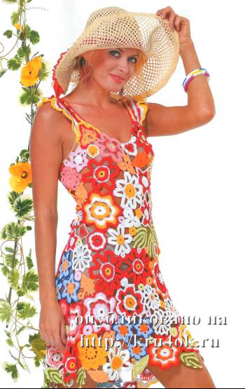 Как связать крючком яркий сарафан для женщин