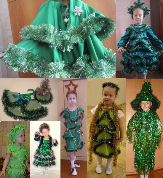 Костюм елочки для девочки делаем легко, просто и быстро своими руками из мишуры