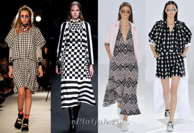 платья в черно-белую-клетку фото