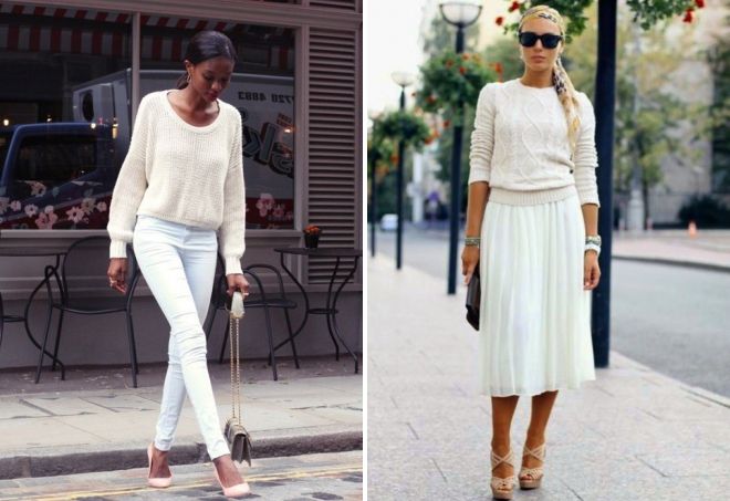 с чем носить белый свитер
