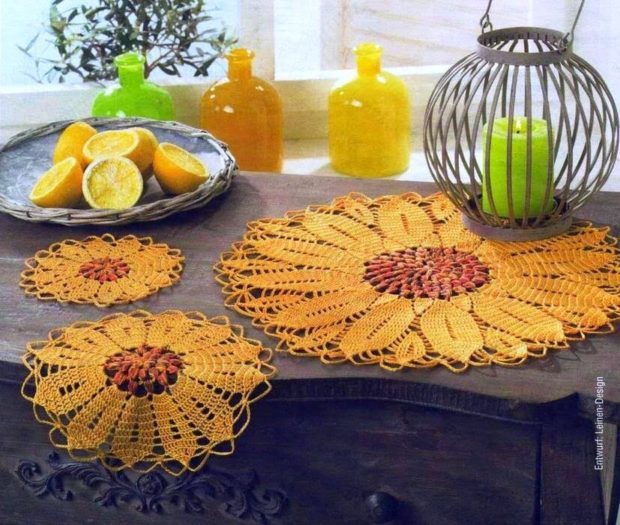 Салфетка «Подсолнух» крючком: схема и описание с видео