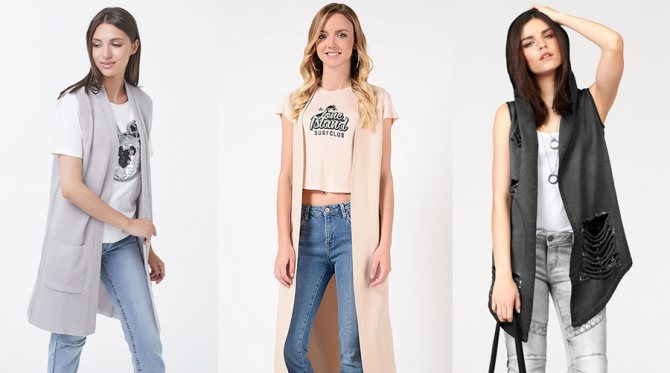 удлиненные жилеты с джинсами