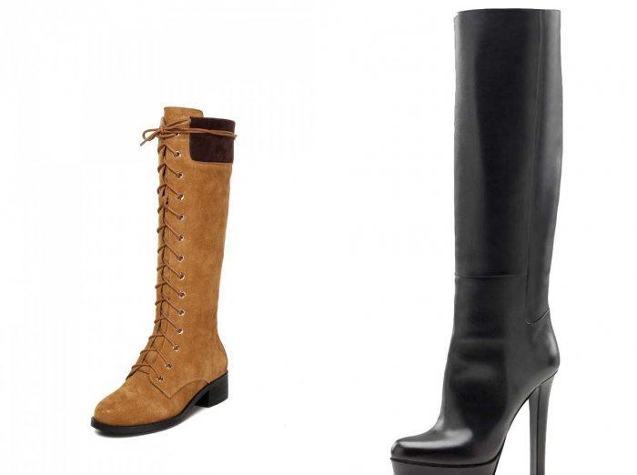 Высокие сапоги для зеленого пальто средней длины