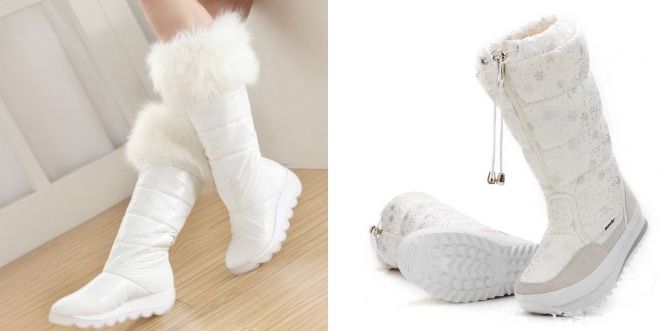 зимние белые сапоги дутики