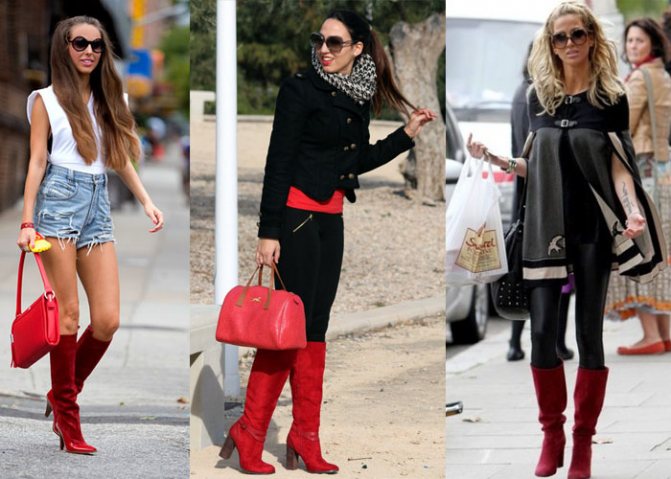 Красные замшевые сапоги