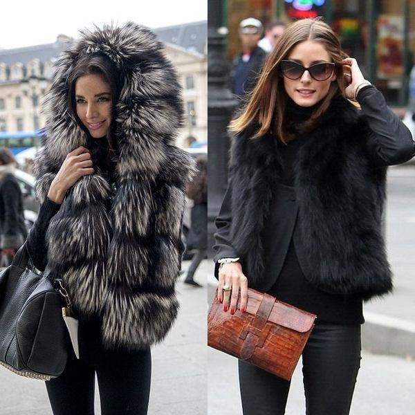 жилет из норки с джинсами